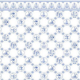 Dollhouse Miniature Wallpaper:1/2" Scale Dutch Tile, Blue On White